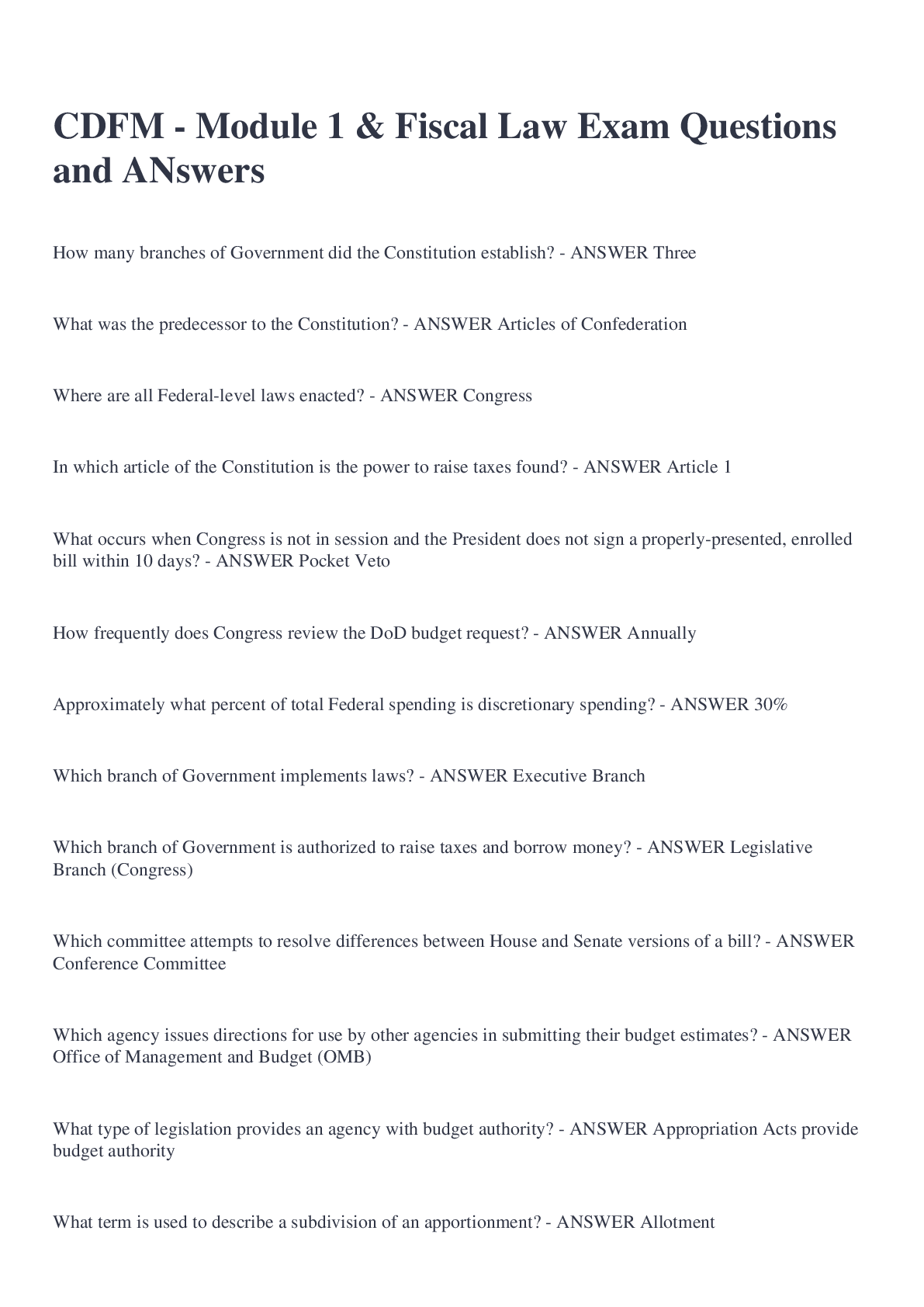 Preview image for CDFM - Module 1 & Fiscal Law Exam Questions and Answers